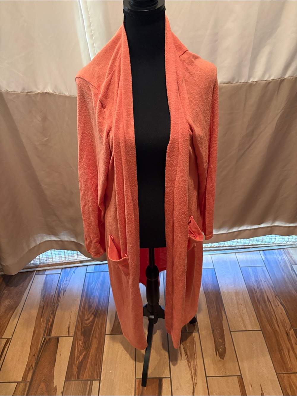 Open-Front Coral Knit Cardigan with Front Pockets